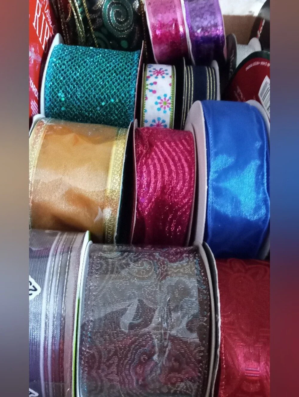 Large Lot of Decorative Ribbon and Burlap for Wreath Making - Mixed Colors